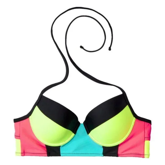 EUC Xhilaration Neon Color Block Bikini Sz L - Picture 3 of 7